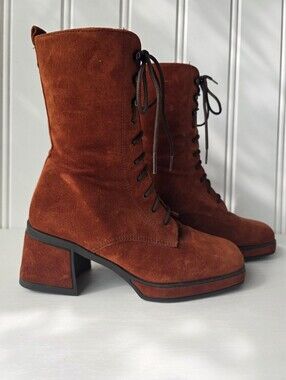 Vintage Hush Puppies Made In Canada Waterproof Suede Lace Up Boho Boots Size 8.5